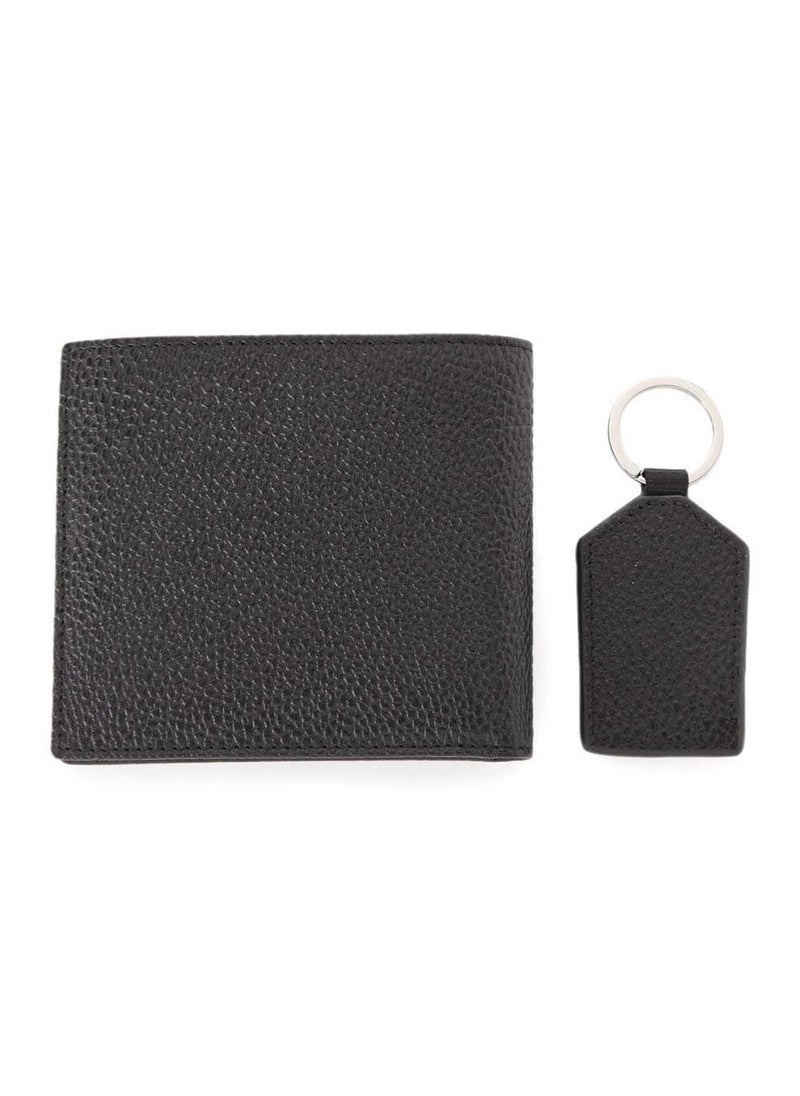 AX Black Leather Wallet & Keychain Set For Men 16#