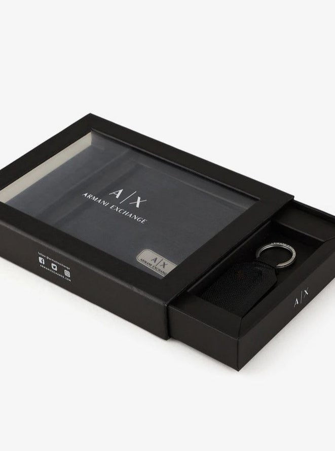 AX Black Leather Wallet & Keychain Set For Men 17#