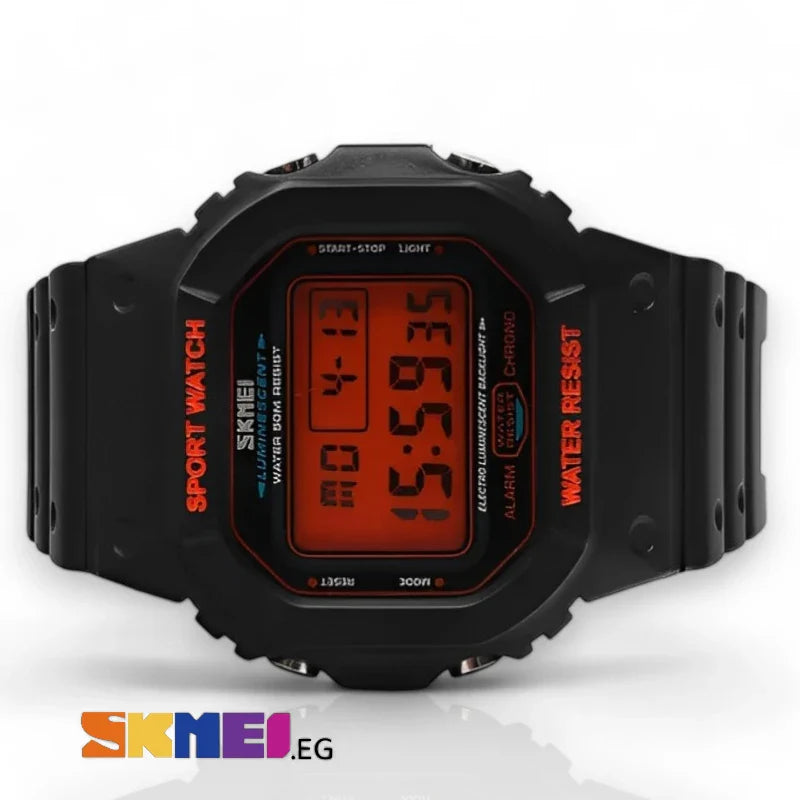 SKMEI 1134 ساعة رياضية للرجال متعددة الوظائف اسود بميناء أورنج