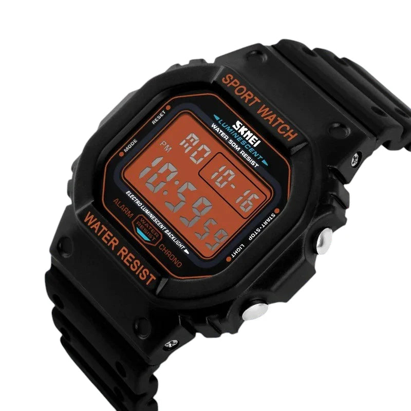 SKMEI 1134 ساعة رياضية للرجال متعددة الوظائف اسود بميناء أورنج