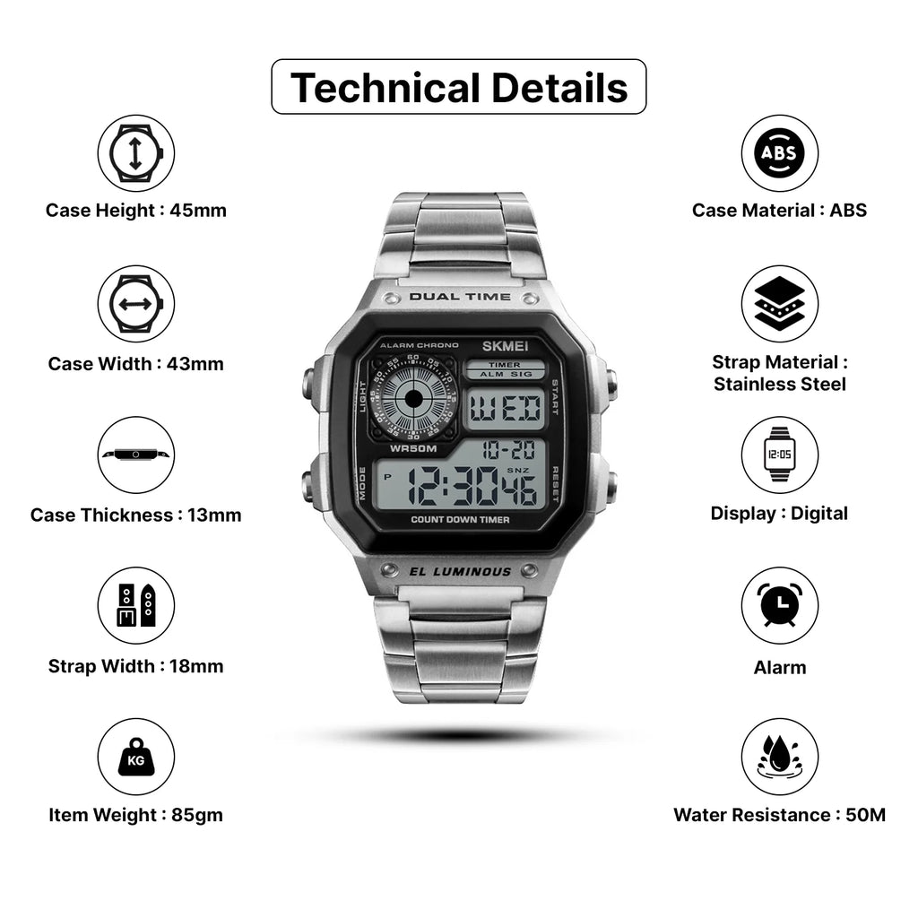 SKMEI Men Sport Waterproof Electronic Digital Watch - 1335