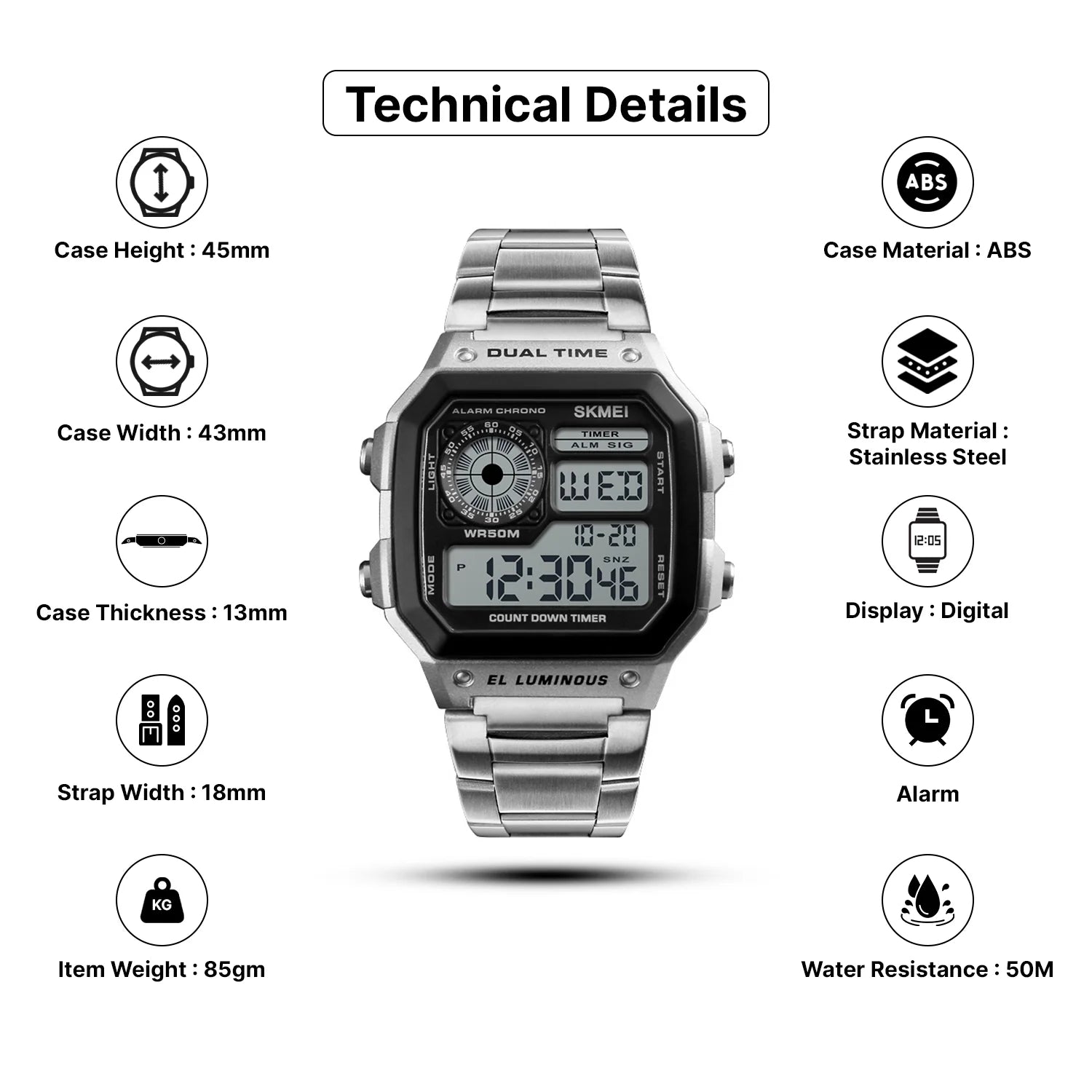 SKMEI Men Sport Waterproof Electronic Digital Watch - 1335