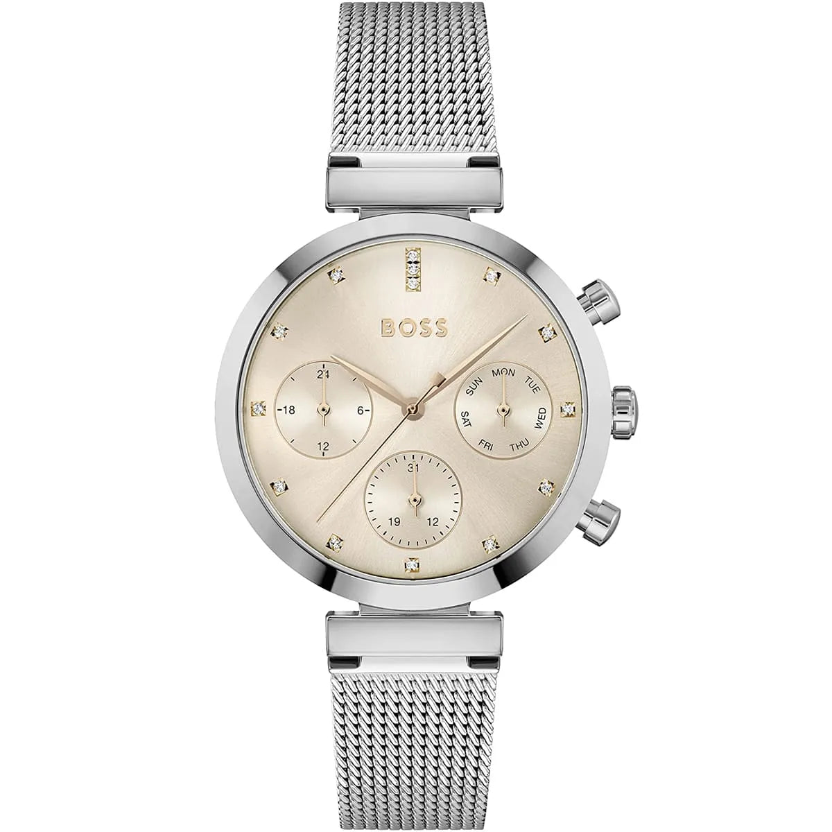 Hugo Boss Women’s Watch – Model 1502625 | Elegant Flawless Design with Rose Gold Dial & Silver Stainless-Steel Bracelet