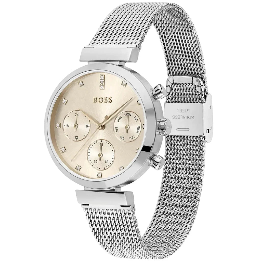 Hugo Boss Women’s Watch – Model 1502625 | Elegant Flawless Design with Rose Gold Dial & Silver Stainless-Steel Bracelet