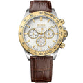 Hugo Boss Ikon 1513174 Silver Dial Gold Bezel Brown Leather Strap Men's Watch