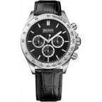 Hugo Boss Ikon 1513178 Silver Case Black Dial Black Leather Strap Men's Watch