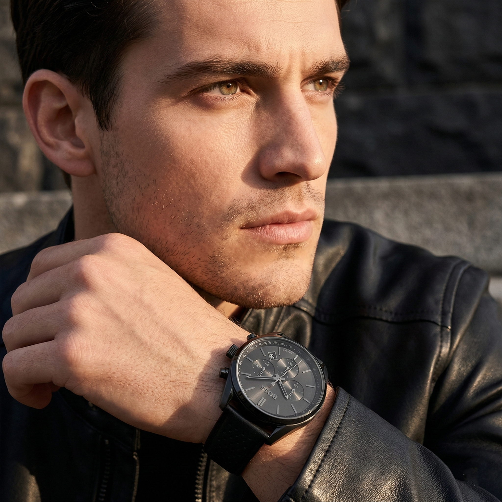 Hugo Boss Champion 1513880 Black Case Black Dial Black Leather Men's Watch