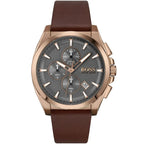 Hugo Boss Grandmaster 1513882 Men's Rose Gold Watch Grey Dial Brown Leather