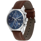 Hugo Boss Skymaster 1513940 Silver Case Blue Dial Brown Leather Men's Watch
