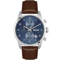 Hugo Boss Skymaster 1513940 Silver Case Blue Dial Brown Leather Strap Men's Watch