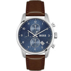 Hugo Boss Skymaster 1513940 Silver Case Blue Dial Brown Leather Strap Men's Watch