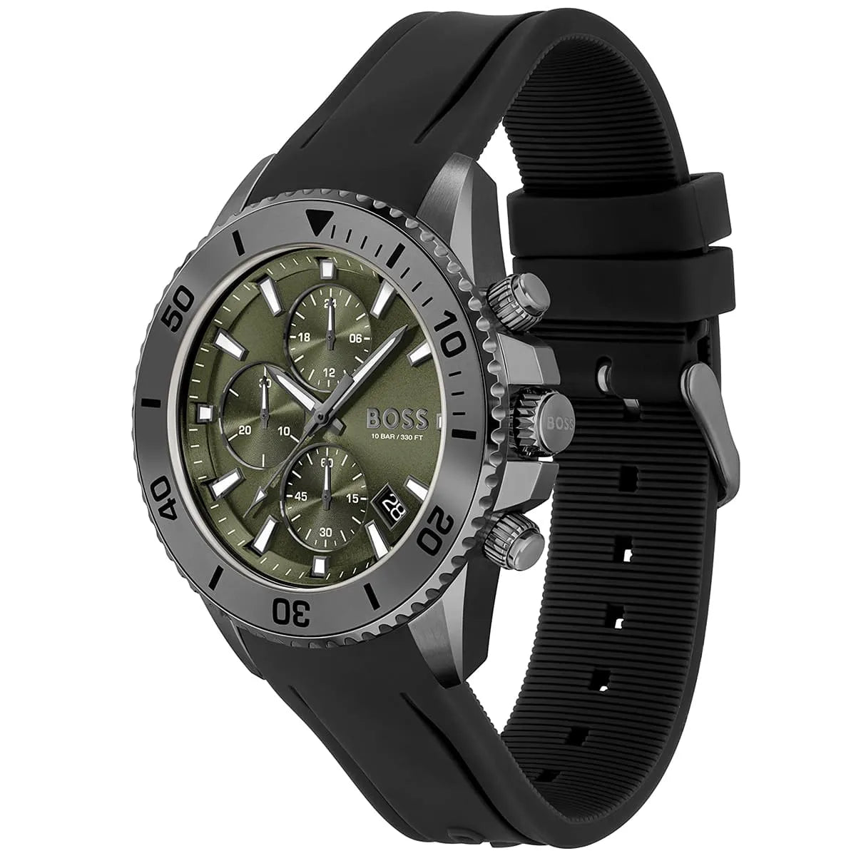 Hugo Boss Admiral 1513967 Silver Case Green Dial Black Rubber Strap Men's Watch