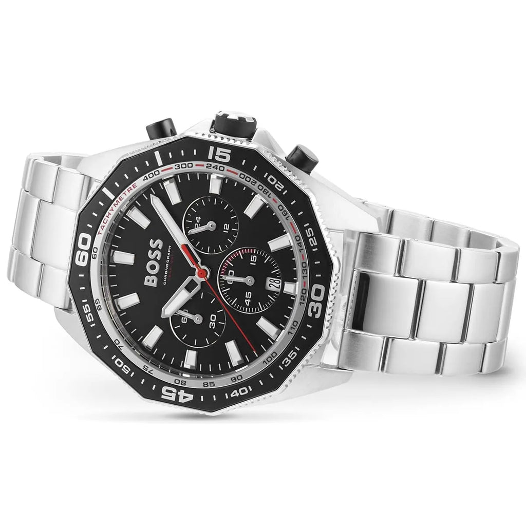 Hugo Boss Energy 1513971 Silver Case Black Dial Black Bezel Silver Metal Men's Watch