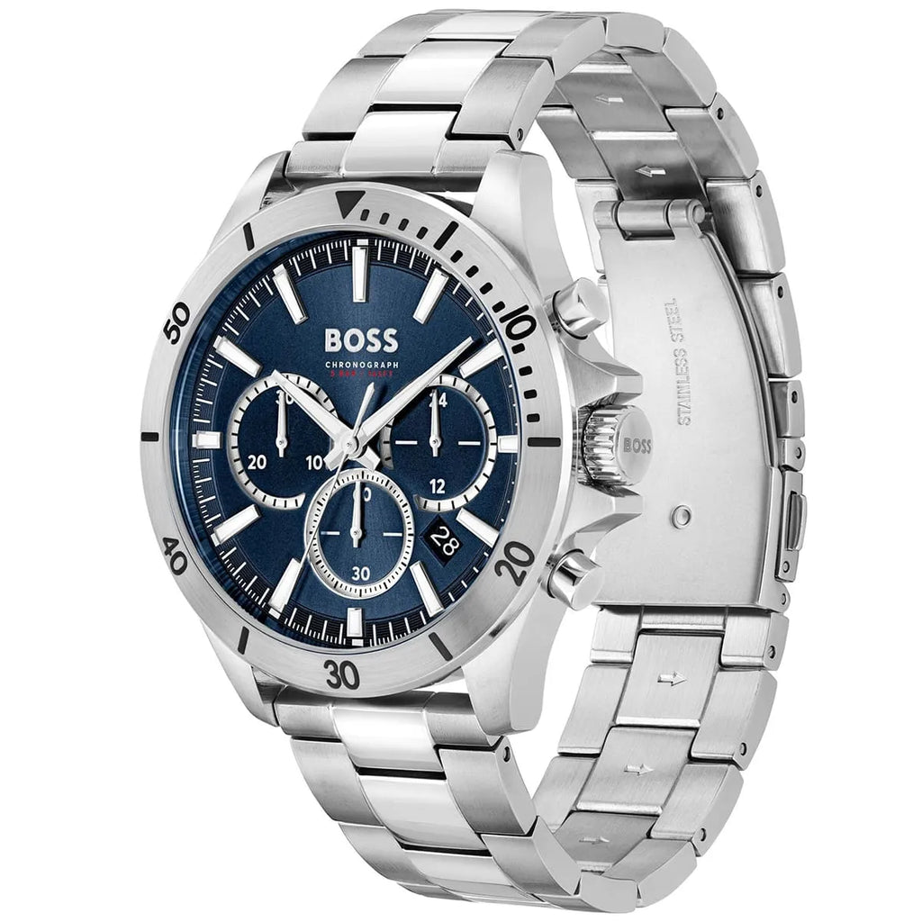 Hugo Boss Men’s Watch – Model 1514069 | Elegant Silver Stainless Steel with Blue Dial
