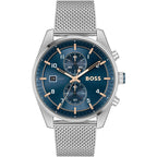 Hugo Boss Skytraveller 1514149 Men's Blue Dial Watch Silver Mesh