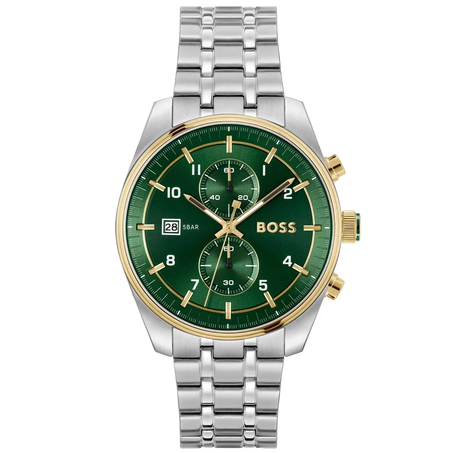 Hugo Boss Sky Traveller 1514195 Silver Gold Case Green Dial Silver Metal Men's Watch