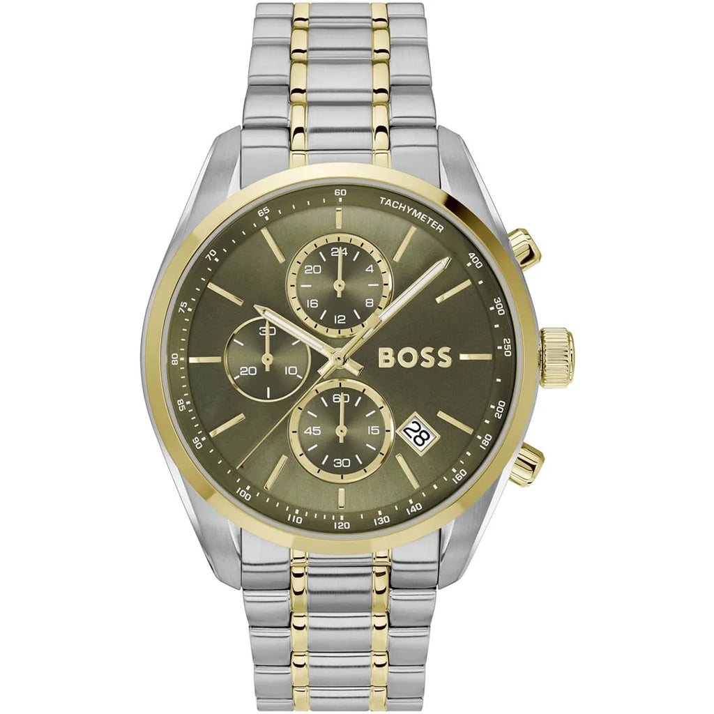 Hugo Boss Grand Prix 1514227 Green Dial Two-Tone Men's Chronograph Watch