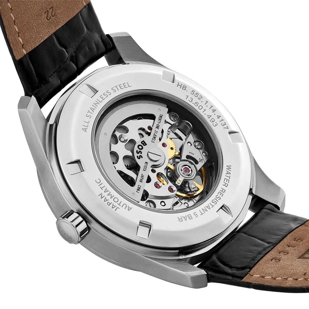 Hugo Boss Principe 1514234 Silver Case Black Skeleton Automatic Men's Watch