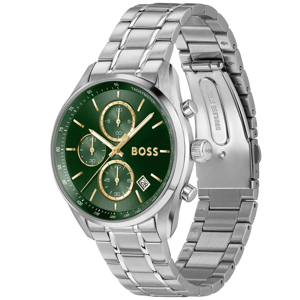 Hugo Boss Grand Prix 1514265 Chronograph Green Dial Silver Stainless Steel Men's Watch