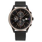 Tommy Hilfiger Weston 1710505 Two-Tone Black Dial Men's Black Stainless Steel Mesh Watch