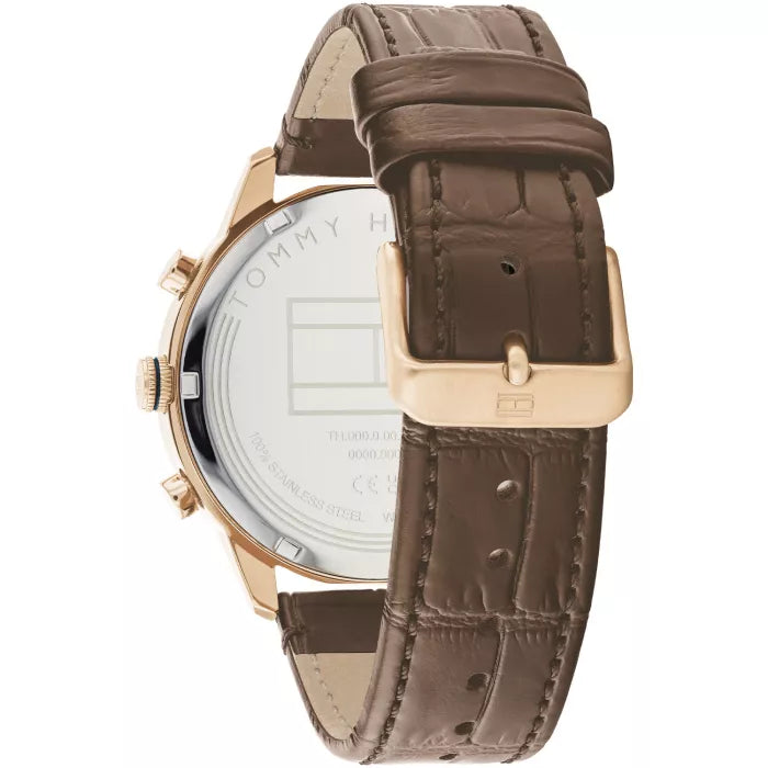 Tommy Hilfiger Morrison 1710526 Gold Blue Dial Brown Leather Men's Watch