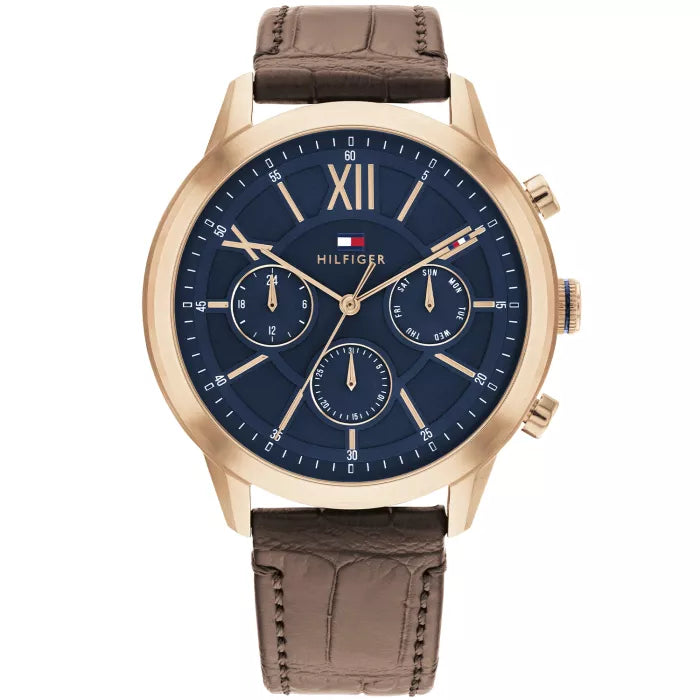 Tommy Hilfiger Morrison 1710526 Gold Blue Dial Brown Leather Men's Watch