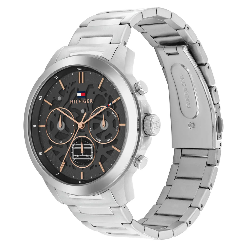 Tommy Hilfiger Henry 1710683 Silver Grey Skeleton Dial Rose Gold Accents Watch