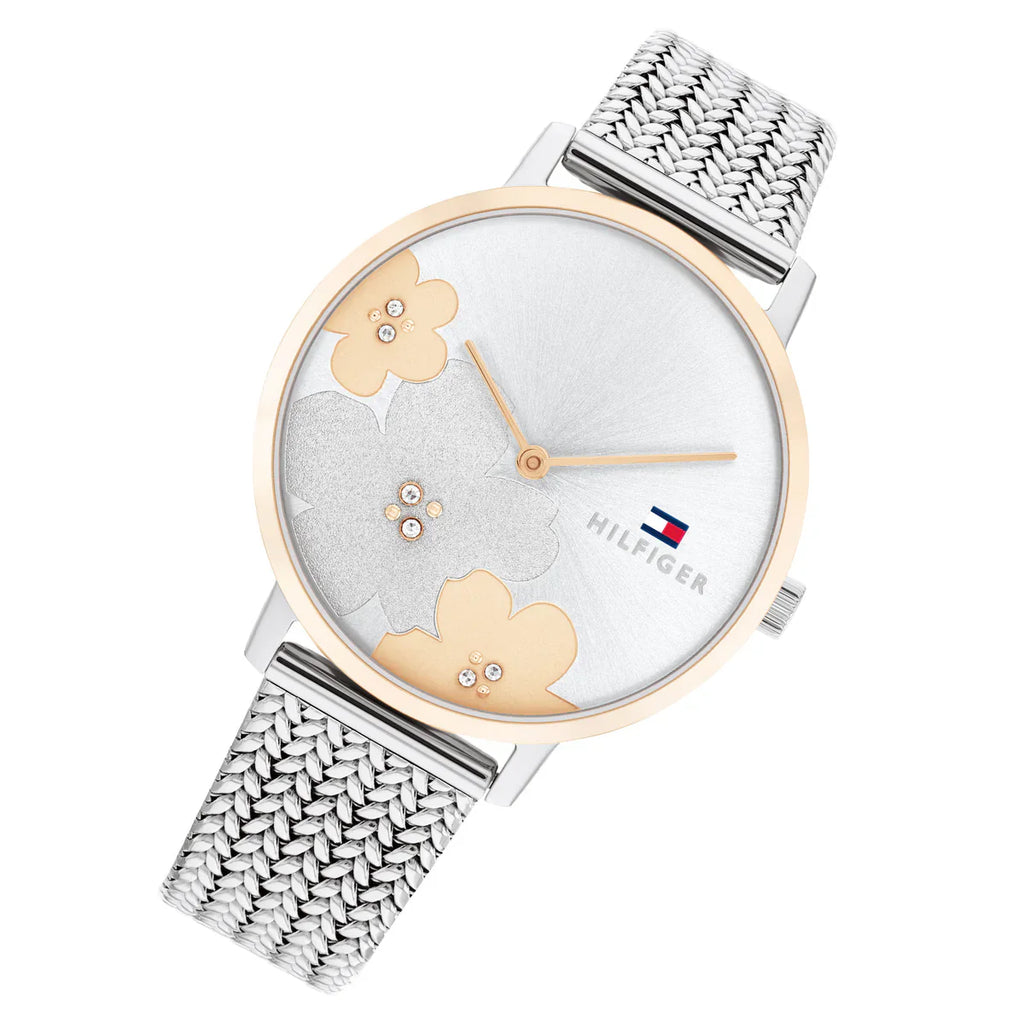 Tommy Hilfiger Steel Mesh 1782604 Silver Dial Rose Gold Bezel Women's Watch