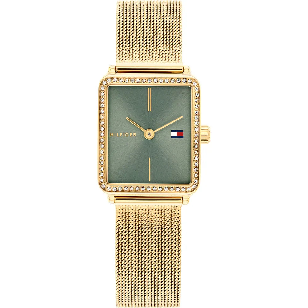 Tommy Hilfiger Tea 1782791 Gold Square Case Sage Green Dial Mesh Women's Watch