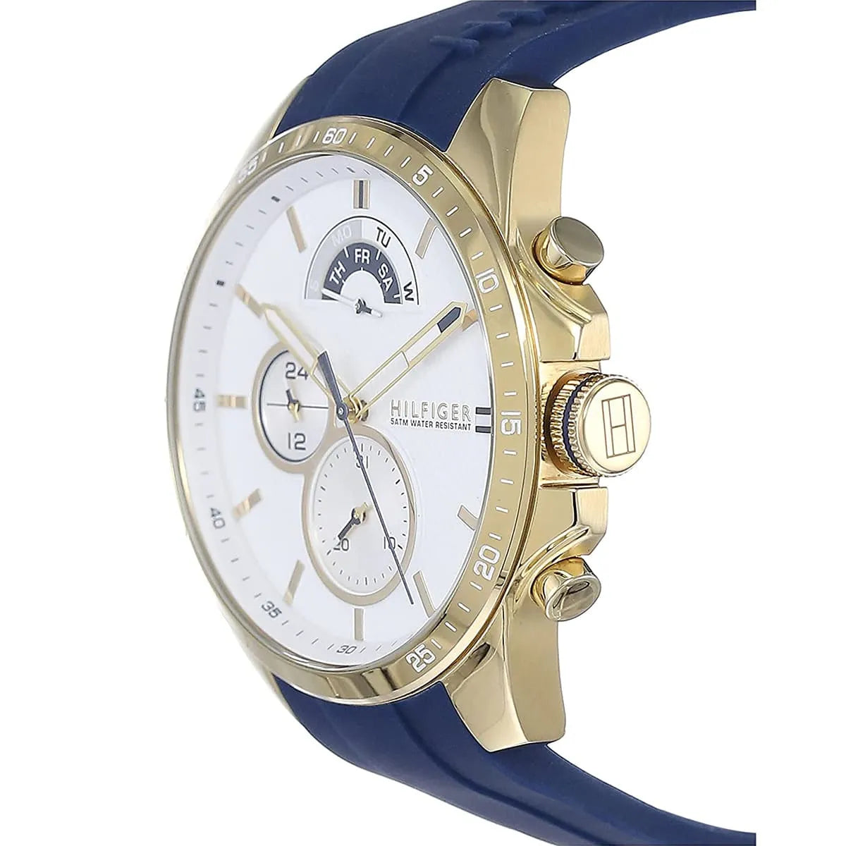Tommy Hilfiger Decker 1791353 Gold Case White Dial Blue Silicone Men's Watch