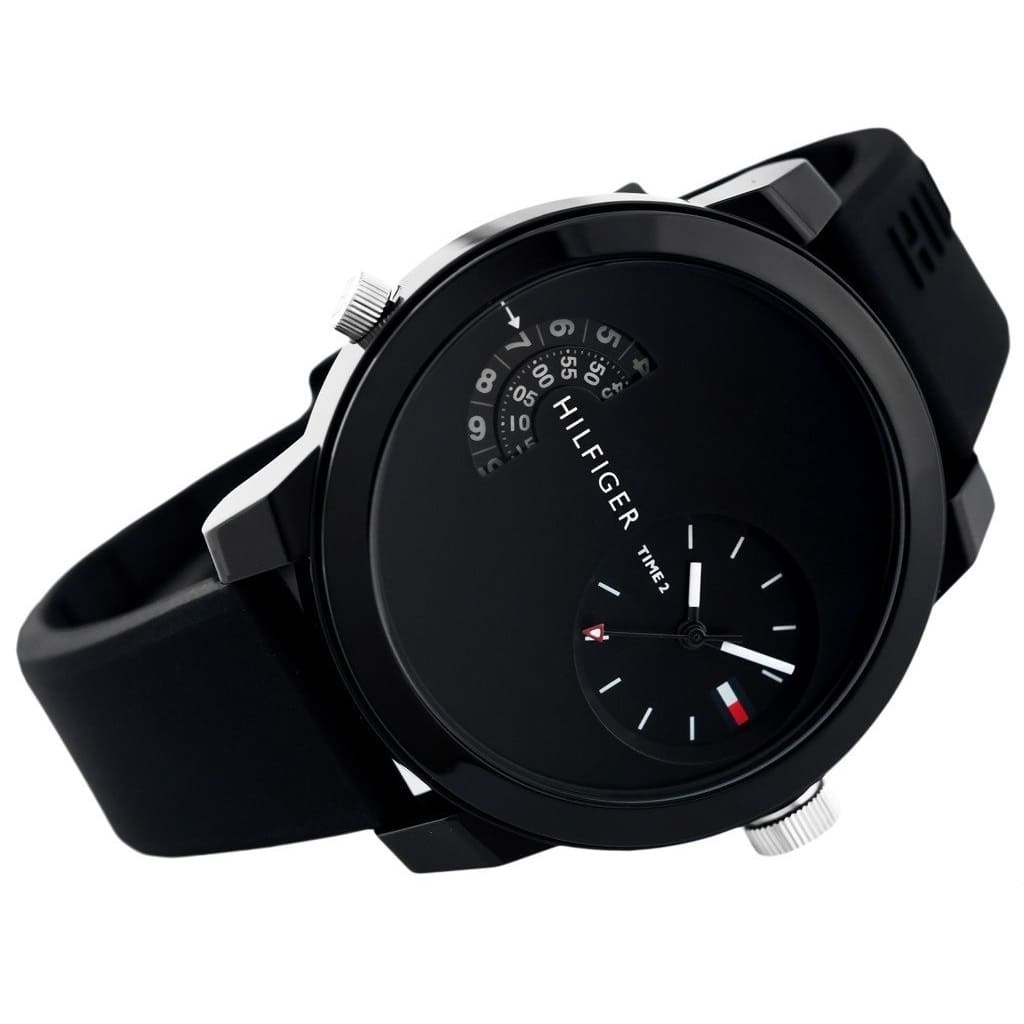 Tommy Hilfiger Denim 1791555 All Black Dual-Time Rubber Strap Men's Watch