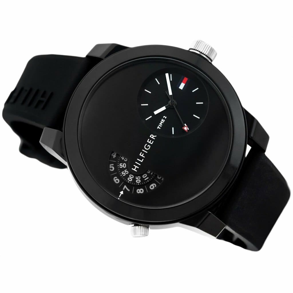 Tommy Hilfiger Denim 1791555 All Black Dual-Time Rubber Strap Men's Watch