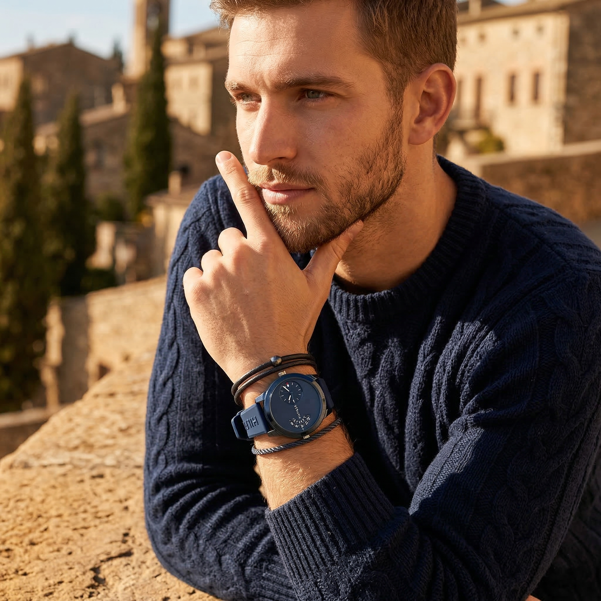 Tommy Hilfiger Denim 1791556 All Blue Dual-Time Rubber Strap Men's Watch