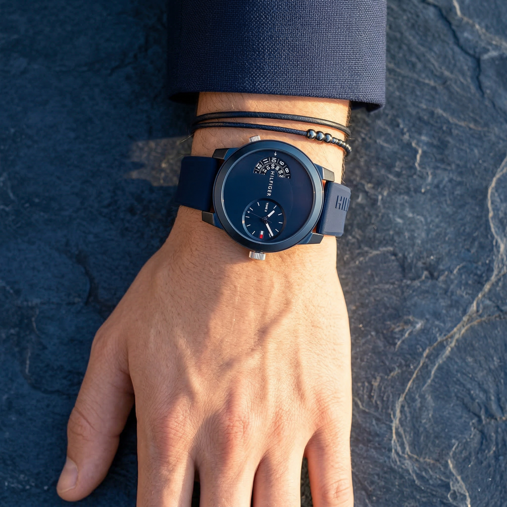 Tommy Hilfiger Denim 1791556 All Blue Dual-Time Rubber Strap Men's Watch