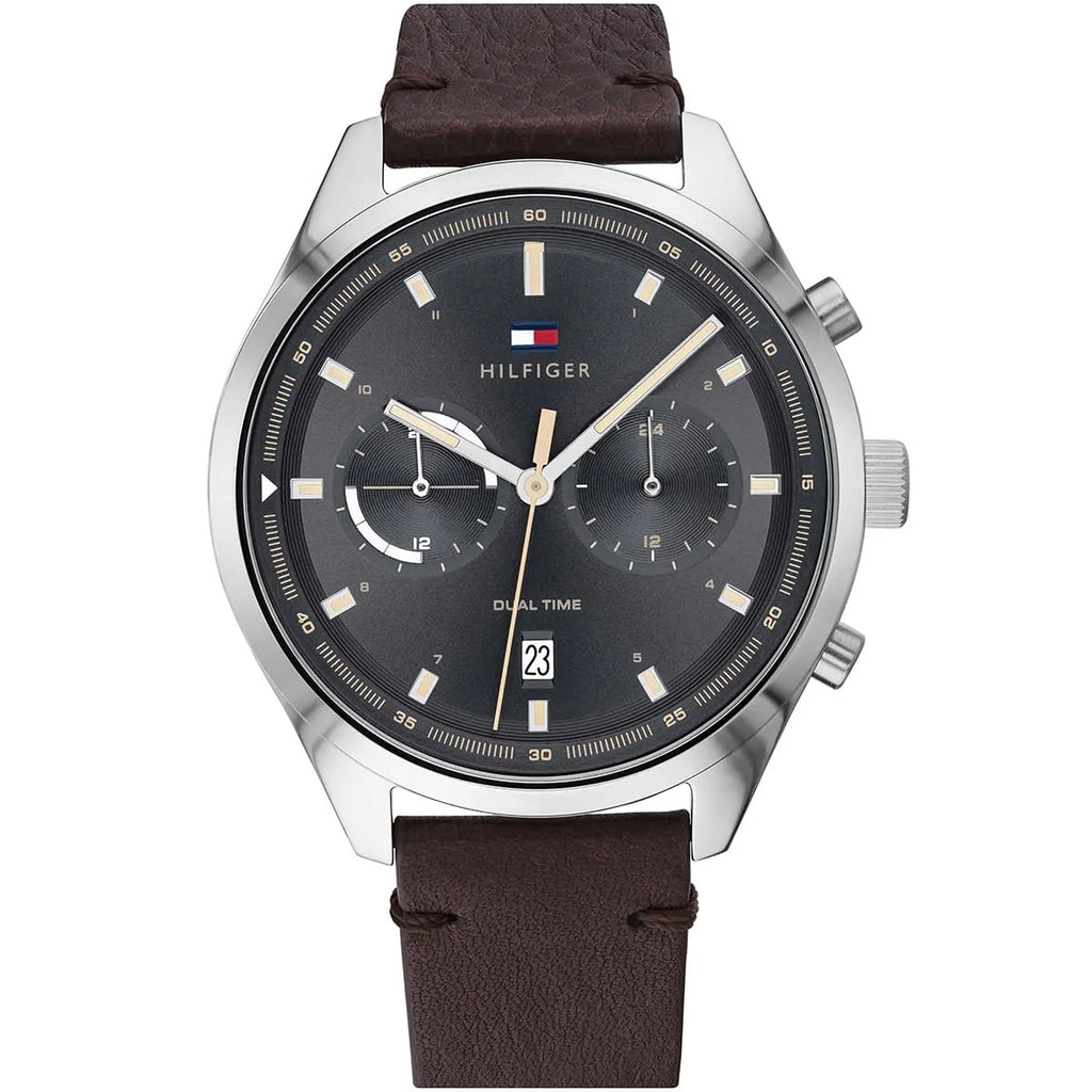 Tommy Hilfiger 1791729 Dual Time Grey Dial Men's Brown Leather Watch