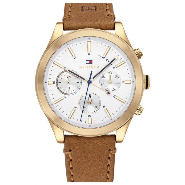Tommy Hilfiger Ashton 1791742 Gold Case White Dial Light Brown Leather Men's Watch