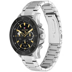 Tommy Hilfiger Bryan 1792114 Men's Silver Case Black Dial Gold Accents Watch