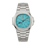 Luxury Nautilus-Style Stainless Steel Watch – Aqua Blue Dial, Multi-Function Display