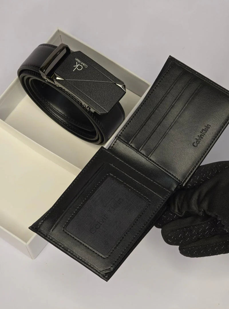 CK Black Leather Wallet-Belt Set For Men 9#
