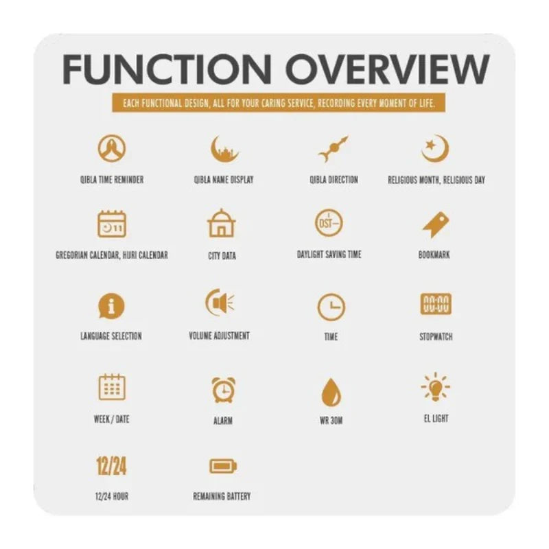 ساعة الحرمين الاسلامية من سكيمي 2270 مواقيت الصلاة تقويم هجري دعم اللغة العربيه اتجاه القبلة لون فضي مقاومة للماء