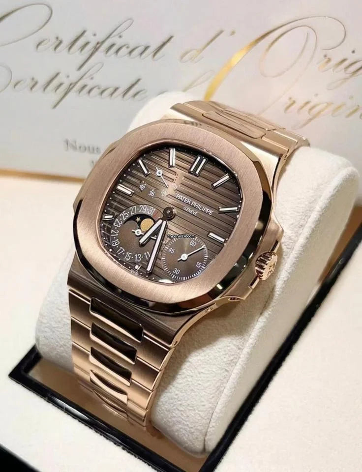 Patek Philippe Nautilus Moonphase Rose Gold Brown Dial 40mm  - Mirror Original