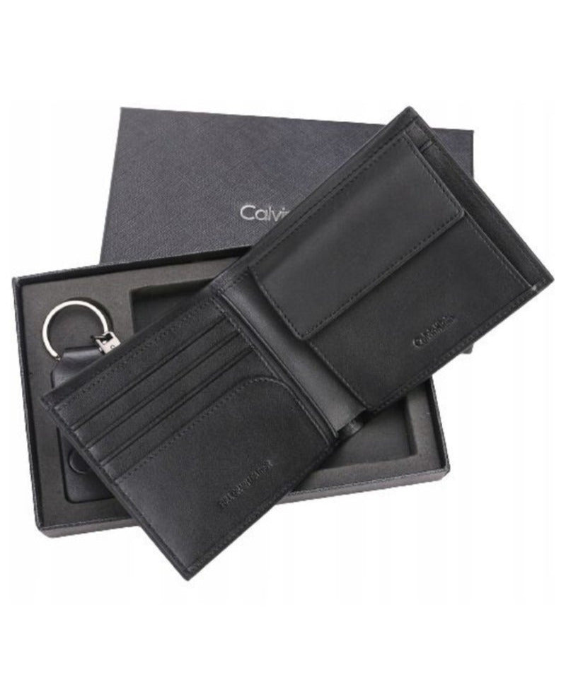 CK Black Leather Wallet & Keychain Set For Men 6#