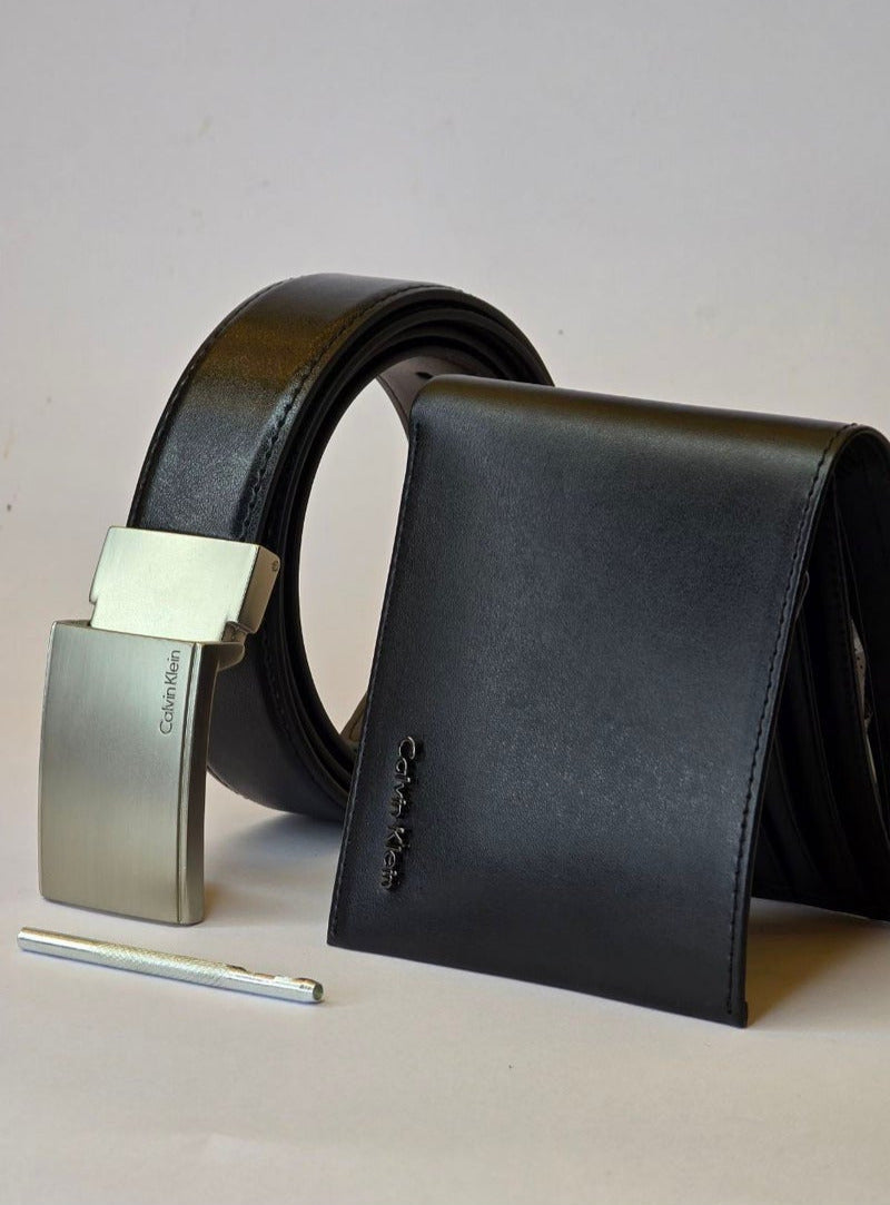 CK Black Leather Wallet-Belt Set For Men 12#