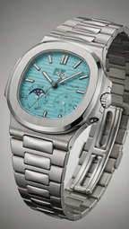 Luxury Nautilus-Style Stainless Steel Watch – Aqua Blue Dial, Multi-Function Display