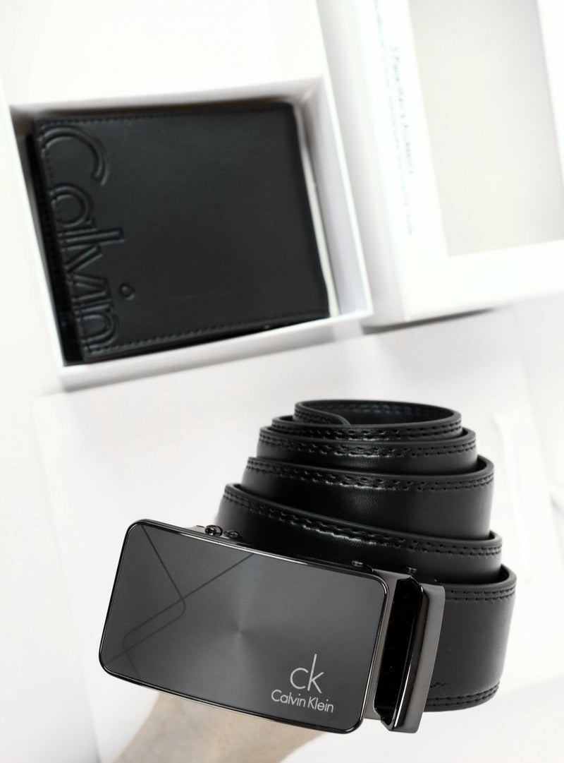 CK Black Leather Wallet-Belt Set For Men 8#