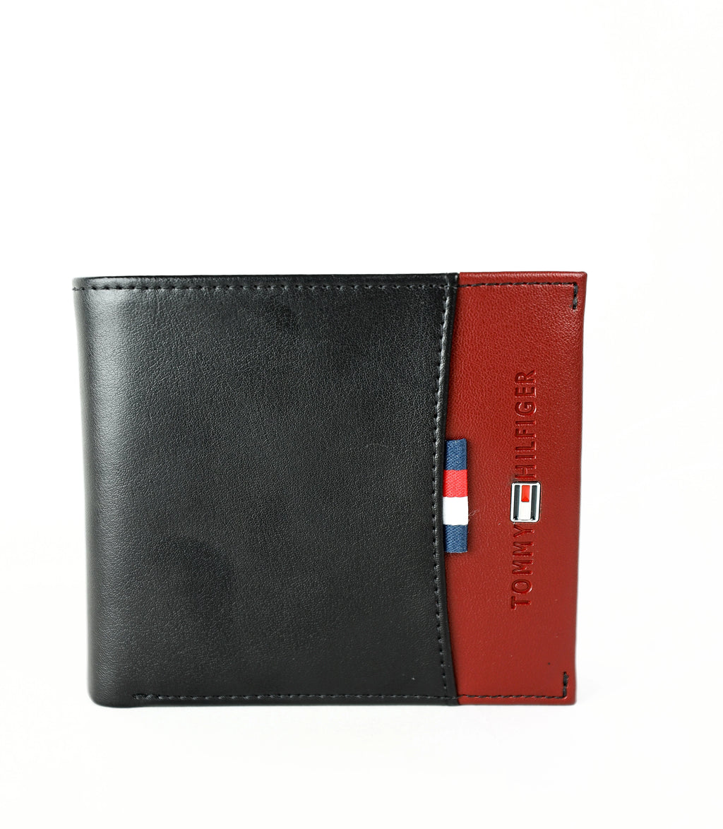 TH Black Leather Bifold Wallet For Men