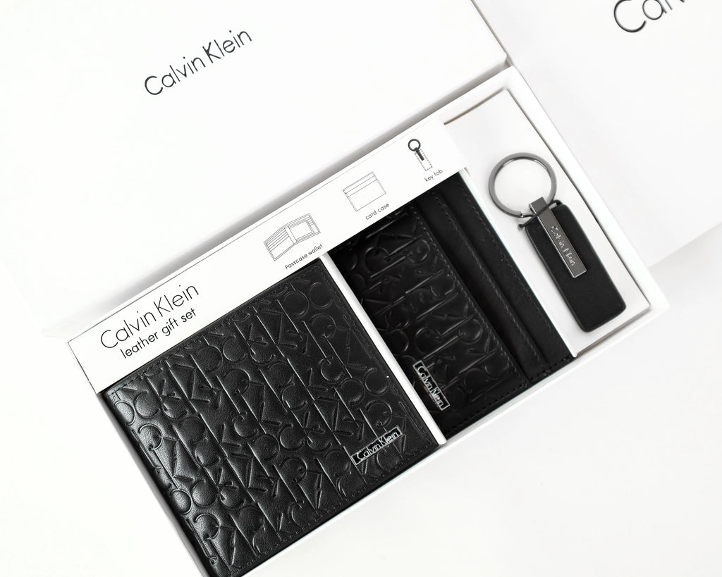 CK Black Monogram Leather Wallet-Keychain-Card Holder Set For Men 4#