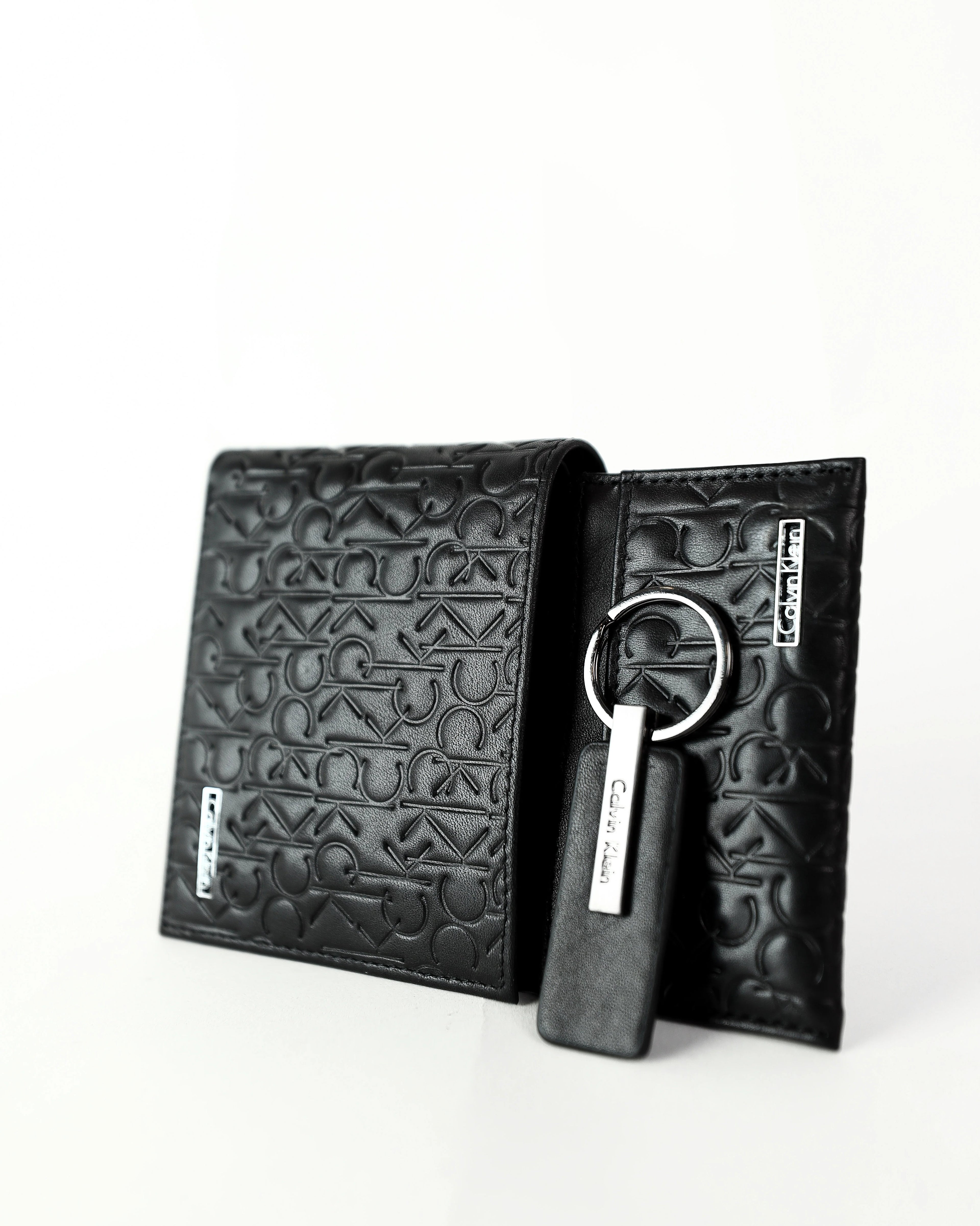 CK Black Monogram Leather Wallet-Keychain-Card Holder Set For Men 4#