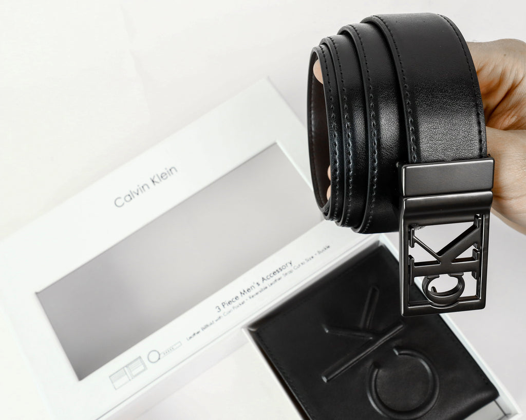 CK Black Leather Wallet-Belt Set For Men 7#