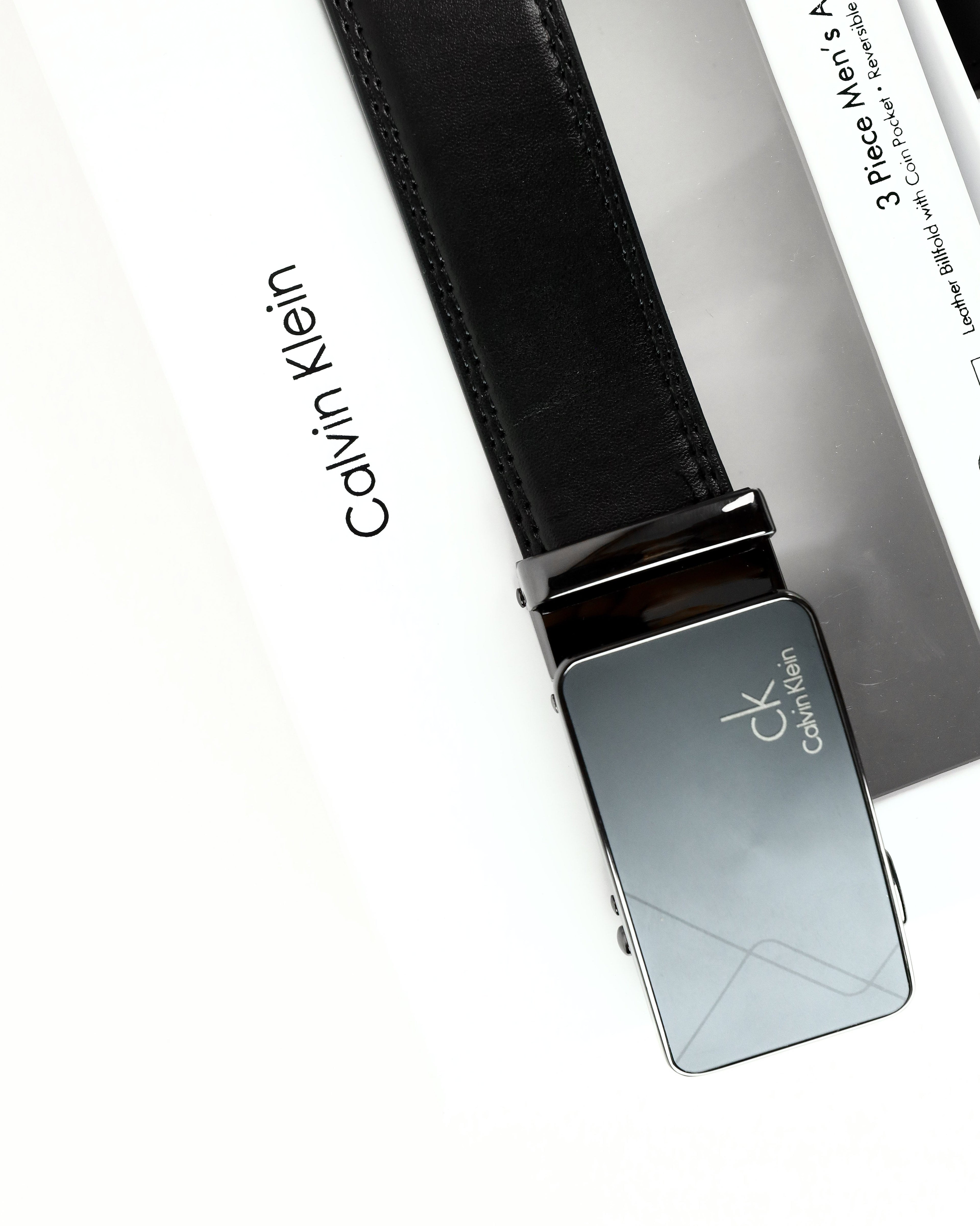 CK Black Leather Wallet-Belt Set For Men 8#